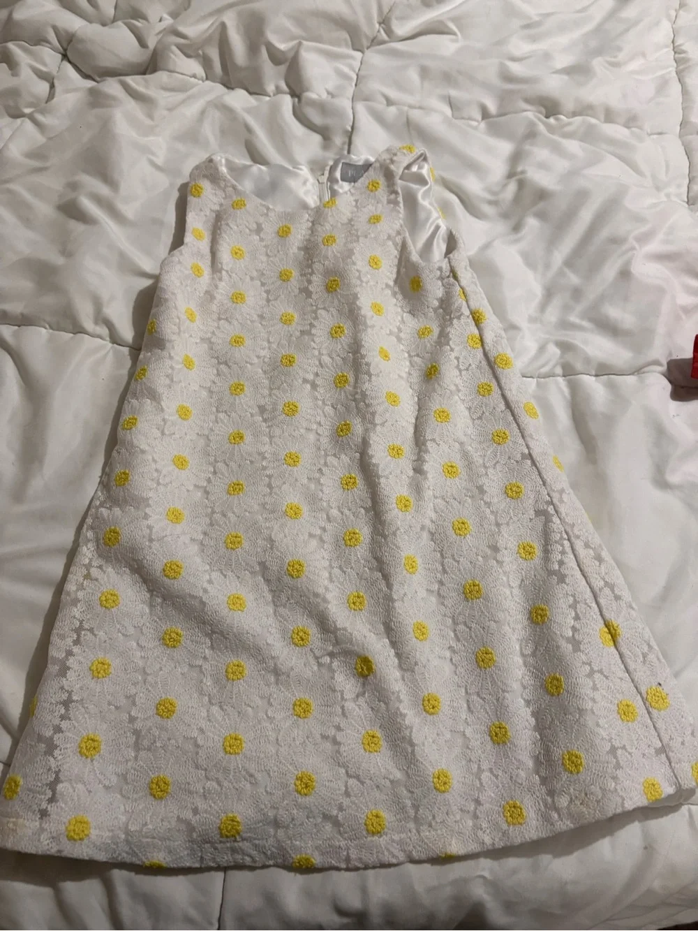 Place White Dress with Yellow Daisy Dots - Sleeveless A-Line